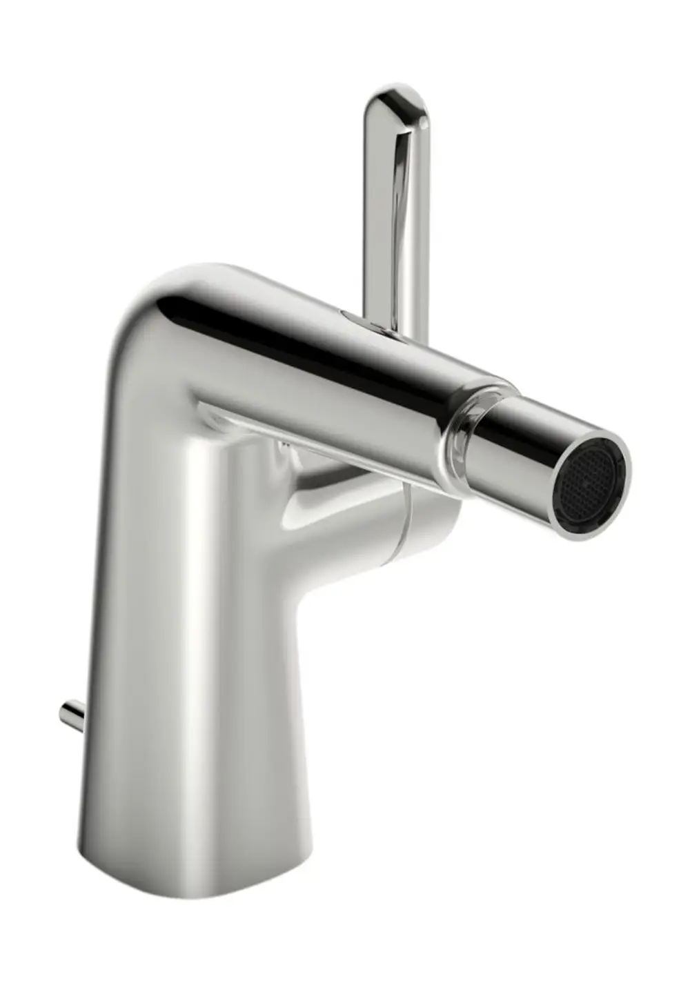 HANSADESIGNO Bidetarmatur in Chrom mit einem Hebel zum Einstellen der Wassertemperatur und -menge, geradlinigem Design und Auslass für den Wasserfluss.